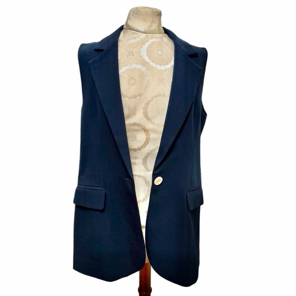 Joie Navy Blue Tailored Vest Sleeveless Blazer Longline Notched Lapel Size 8 NWT - Picture 7 of 13